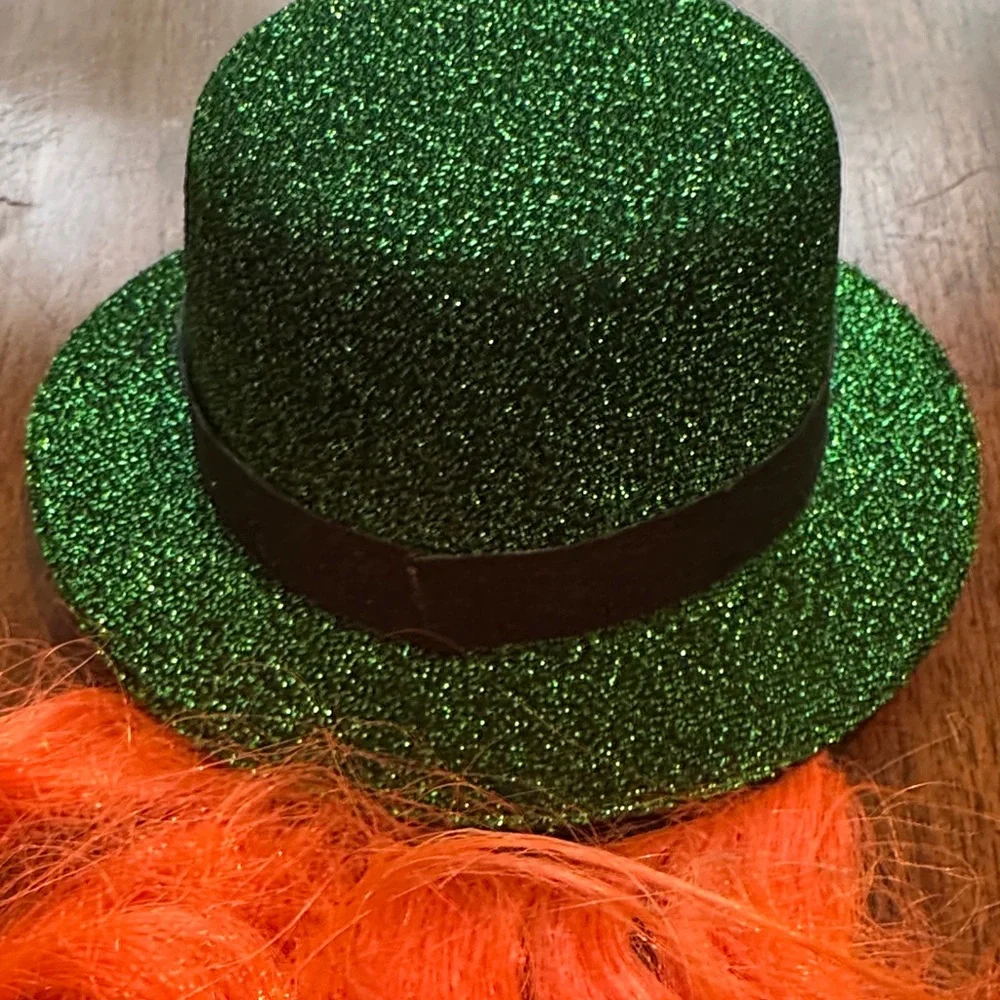 St Patrick  Leprechaun Green Glitter Dog Hat with Orange Beard